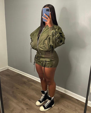 Lace Me Up Bomber Skirt Set