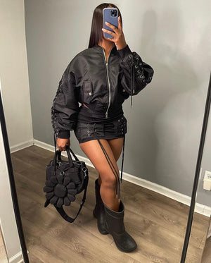 Lace Me Up Bomber Skirt Set